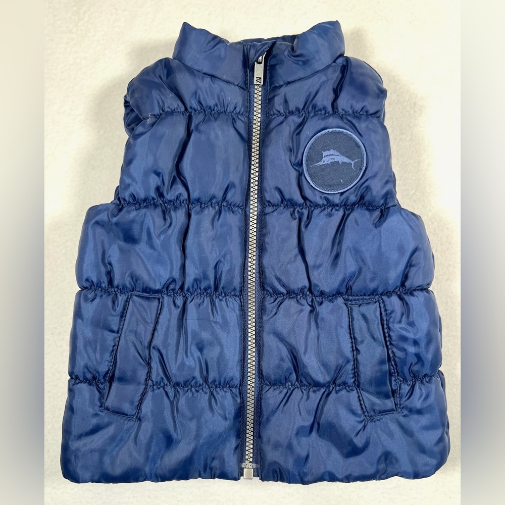 TOMMY BAHAMA Toddler Boys Marlin Embellished Blue Puffer‎ Vest Preppy Size 18M